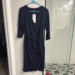 Blue Ruched Tie Front Sheath Dress